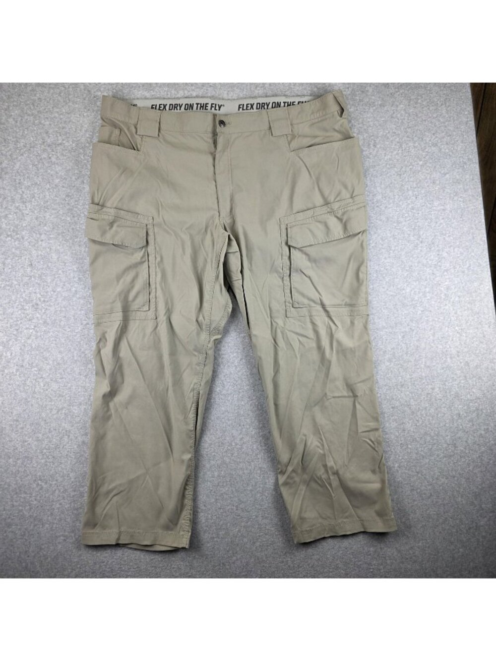 Duluth Trading Dry On The Fly Pants Mens 48x30 Beige Cargo Flex Stretch Quick Dr